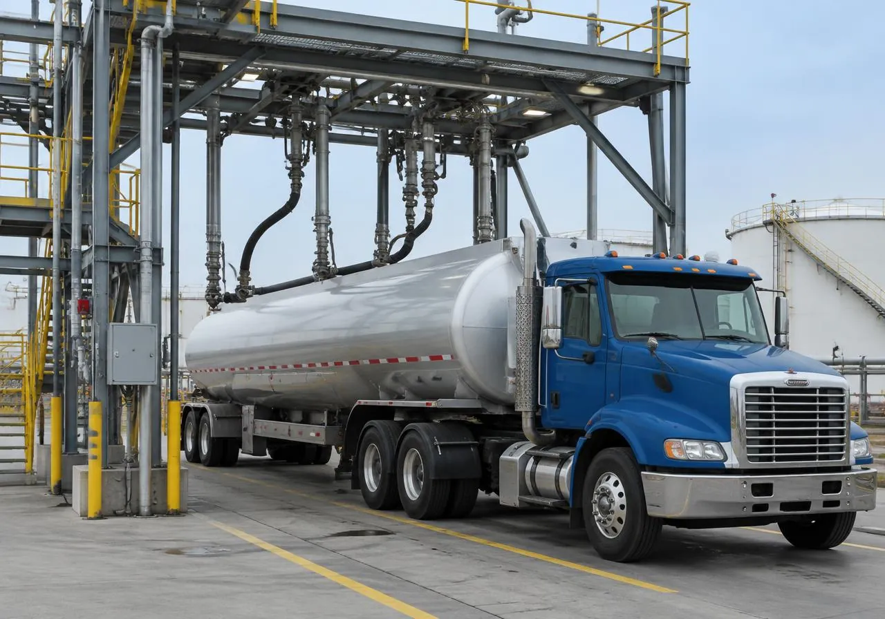 Tanker truck at a loading rack