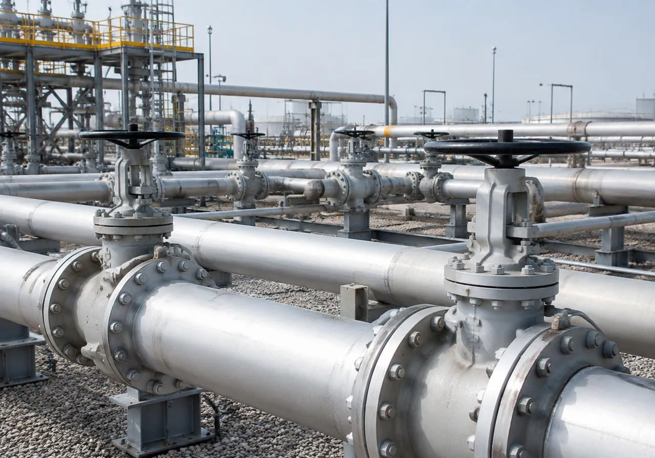 Pipeline manifold with valves at a petroleum terminal